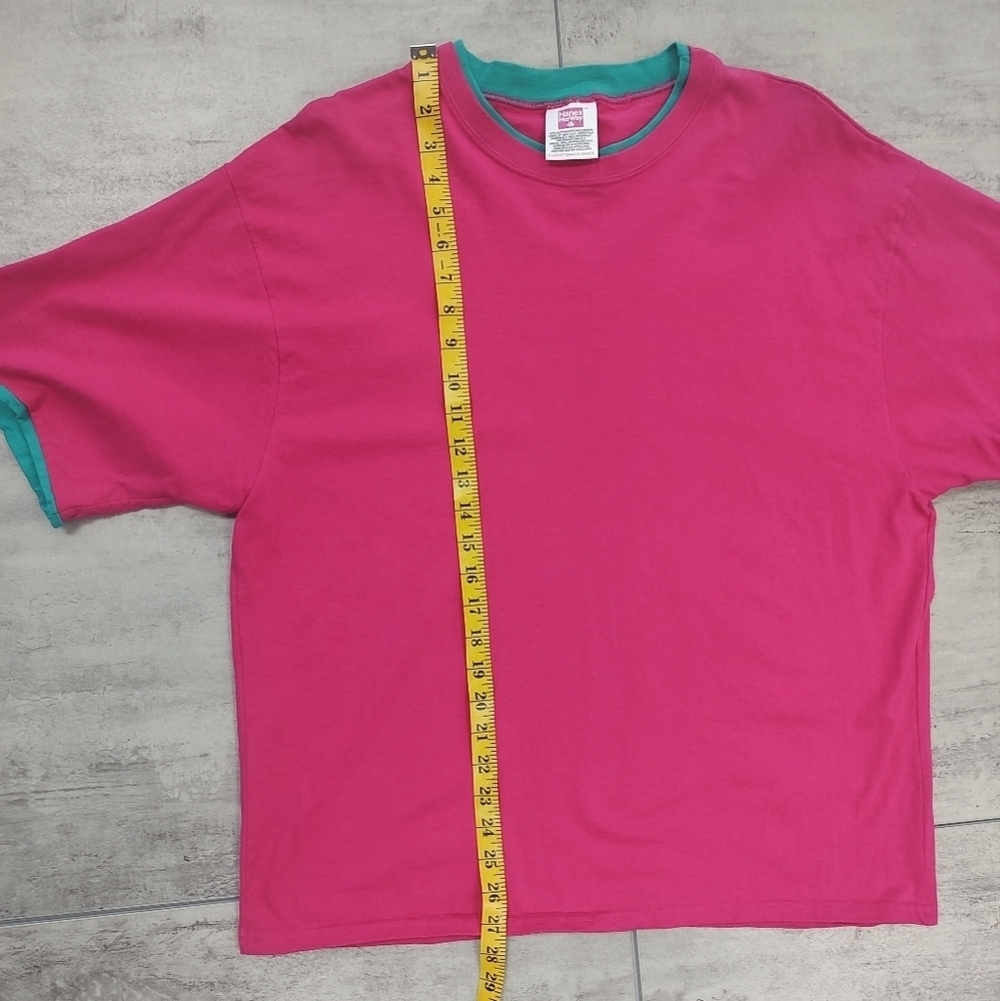Vintage Hanes Her Way Pink Green Round Neck Short Sleeve Shirt Size XL - Picture 4 of 5